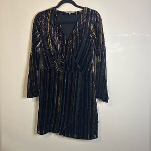 Oliver Bonas Velvet Stripe Long Sleeve Semi Sheer Dress